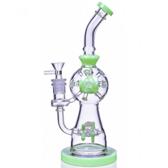 Smoke Propeller Dab Rig 12\" Dual Spinning Propeller Perc To Swiss Faberge Egg Perc Milky Green New