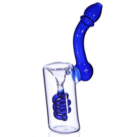 7\" Glass Coiled Bubbler With Curved Mouth End Blue New