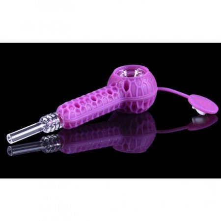 Stratus - 4" Silicone Hand Pipe 2 In 1 With Honey Dab Straw - Pinkish Purple New