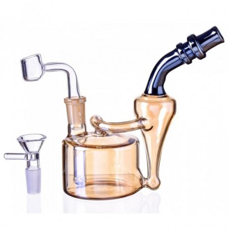 7" Golden Fumed Recycler Dab Rig with Bowl and Banger Titled Neck New