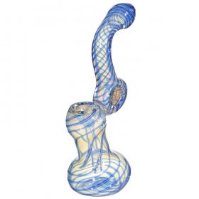 7" Swirled Sliver Fumed Bubbler Blueish tinted Looped New