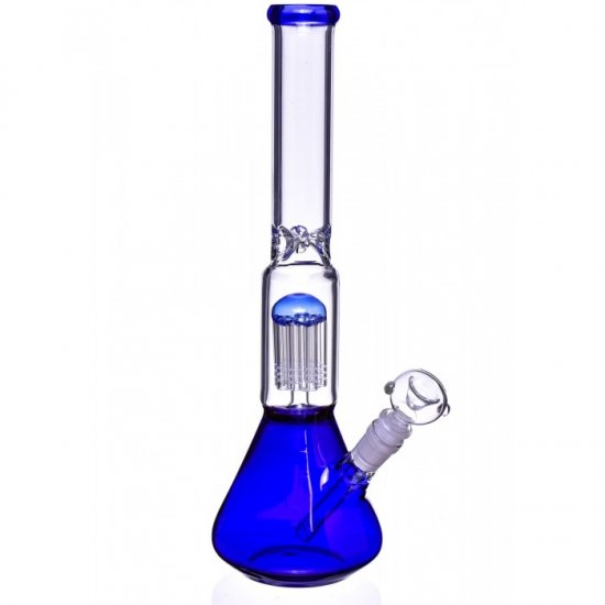 14\" Beaker Base Bong with 8-Arm Tree Perc Water Pipe Blue New