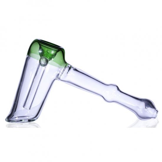 6\" Clear Hammer Bubbler Green Tipped New