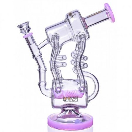 Her Majesty's Lookah 11" Inline to Dual Coil Perc 4-Arm Recycler Bong American Pink New