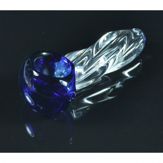 3\" Blue Twisted Glass Spoon Hand Pipe New