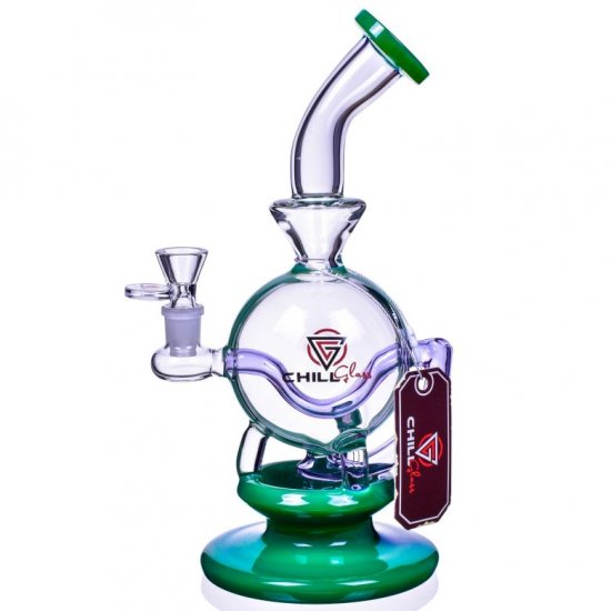 CrystalBall Smoke ChillGlass 10\" Spherical Concave Base Recycler Bong Green New