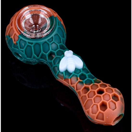 Stratus - 4\" Silicone Hand Pipe With Honey Comb Design - Teal Red New