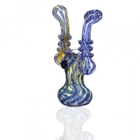 7" Double Handle Fumed Bubbler Blue New