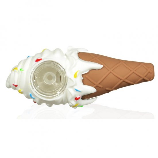 5\" Silicone Ice Cream Cone With Removable Glass Bowl - White Rainbow New
