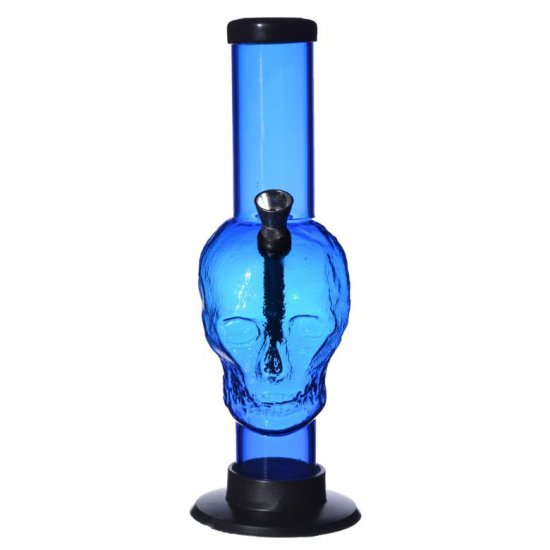 9\" Skull Acrylic Water Pipe Large Blue New