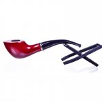6" Fancy Wooden Pipe w/ Stand Cherry Finish Mini Bent tip New