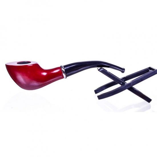 6\" Fancy Wooden Pipe w/ Stand Cherry Finish Mini Bent tip New