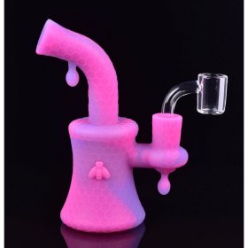 8" Glow In The Dark Bee On The Silicone Bong With 14mm Banger Pinkish Purple New