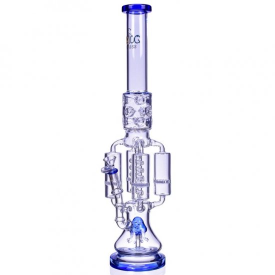 Chamber\'s of Secrets SMOQ Glass 22\" Quad Honeycomb to Sprinkler Perc Bong Blue New