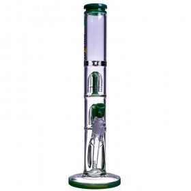 16" Extra Heavy Twin Tree Perc Bong Water Pipe w/ Matching Bowl Green New