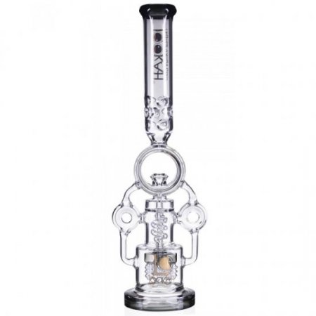 Smokenator Lookah Platinum Design Series Bong 20" Platinum Donut Recycler Bong With Spiral Percs Black Ice New