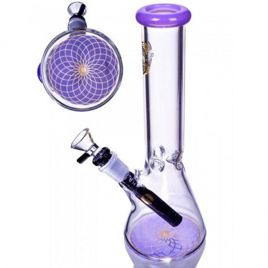 The Ancient 10\" Geometric Flower base Design Beaker Water Pipe -- Golden Purple New