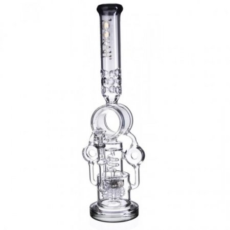 Smokenator Lookah Platinum Design Series Bong 20" Platinum Donut Recycler Bong With Spiral Percs Black Ice New