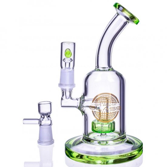 The Attraction 7\" Titled Showerhead Perc Bong/Dab Rig Clear Green New