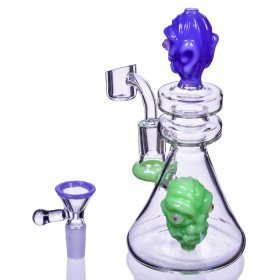 The Alien Twins Oil Rig 7 Beaker Bong with Double Alien Heads w/ Banger and Bowl New