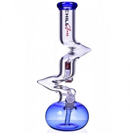 Chill Glass 15" Double Zong Bong w/ Down Stem and 14mm Dry Bowl Blue New