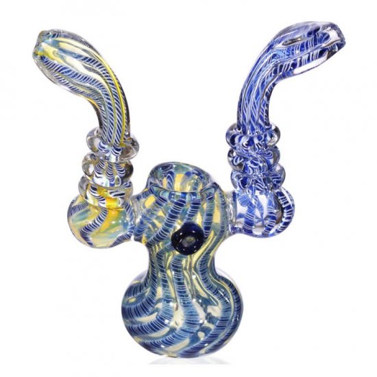 7\" Double Handle Fumed Bubbler Blue New