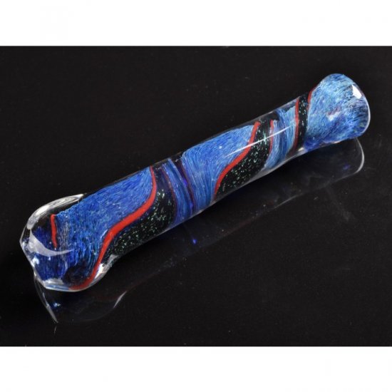3\" Blue Fritted Chillum - Dichroic Twisted Ink New
