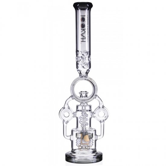 Smokenator Lookah Platinum Design Series Bong 20\" Platinum Donut Recycler Bong With Spiral Percs Black Ice New