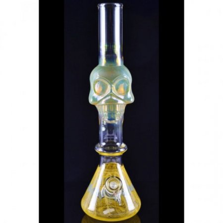 16" Skull Glass Bong Water Pipe Golden Fumed New