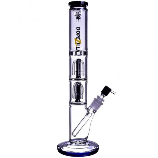 16\" Extra Heavy Double Tree Perc Bong Water Pipe w/ Matching Bowl Black New
