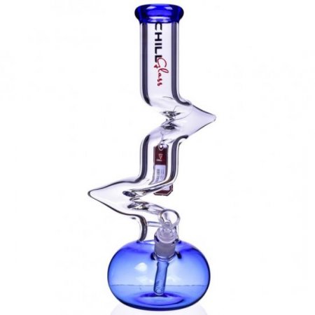 Chill Glass 15" Double Zong Bong w/ Down Stem and 14mm Dry Bowl Blue New