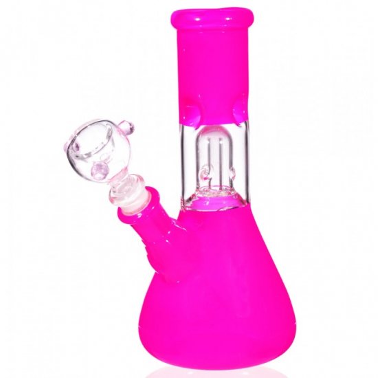 8\" Percolator Girly Bong With Down Stem Diffuser And Bowl- Hot Pink New