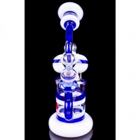 Top Thrill Dragster1.0 ChillGlass Ancient 2-Arm Recycler Inline Perc Bong Blue/White New