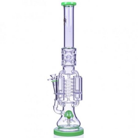 Chamber's of Secrets SMOQ Glass 22" Quad Honeycomb to Sprinkler Perc Bong Green New