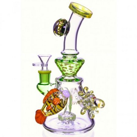 Fish Aquarium Tattoo Bong 10" Recycler With Showerhead Perc New