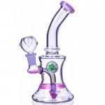 Smoke Hour 8" Tilted Neck Showerhead Perc Bong w/ Marble Flower Pink New