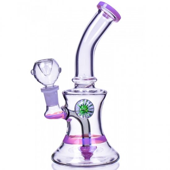 Smoke Hour 8\" Tilted Neck Showerhead Perc Bong w/ Marble Flower Pink New