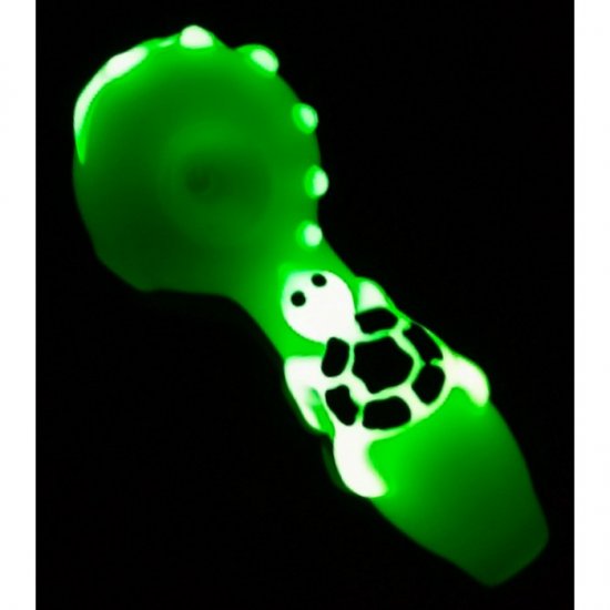 The Dark Power - Glow In The Dark 5\" Turtle Glass Hand Pipe - White New