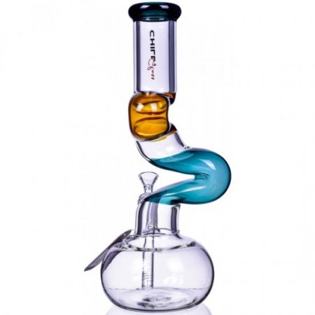 The Intimidator Chill Glass -14" Double Zong Bong Amber/Teal New