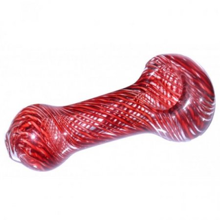 3" Hypnotic Glass Spoon Hand Pipe - Red swirls New