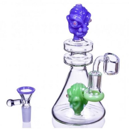 The Alien Twins Oil Rig 7 Beaker Bong with Double Alien Heads w/ Banger and Bowl New