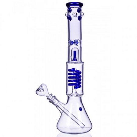 14" Coil Bong With Beaker Bottom Water Pipe Marble Accents Blue New