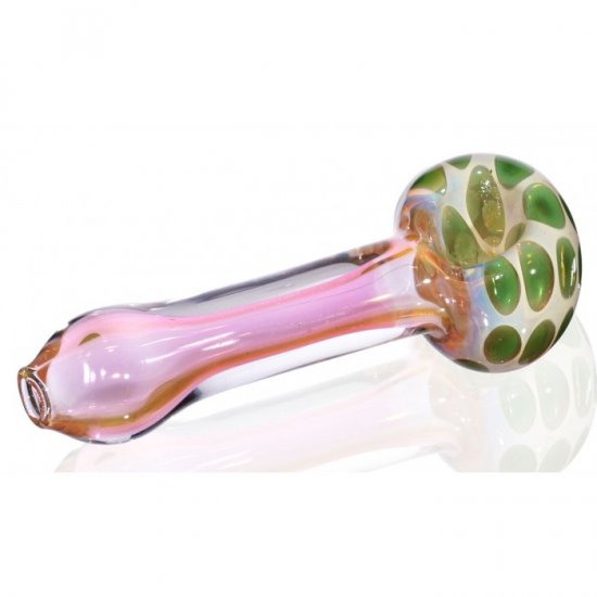 4\" Cheetah Bowl Fumed Glass Pipe - Green New