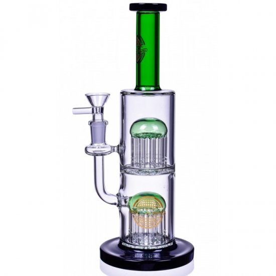 The Warrior 11\" Heavy Double Tree Perc Bong Water Pipe On Duty Green New