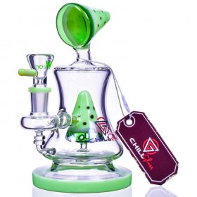The Watermelon 7" Double Pyramid Funnel Perc Bong Green New