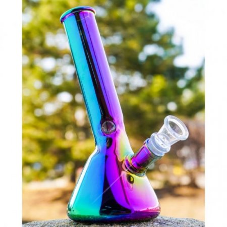 The Spotlight 8" Tilted Neck Iridescent Beaker Bong Rainbow New