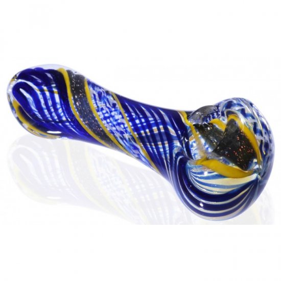 4\" Dichro Swirled Glass Spoon Hand Pipe - Fumed New