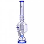 Chamber's of Secrets SMOQ Glass 22" Quad Honeycomb to Sprinkler Perc Bong Blue New