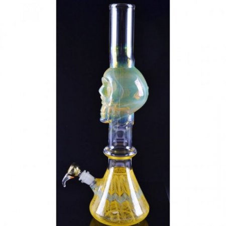 16" Skull Glass Bong Water Pipe Golden Fumed New