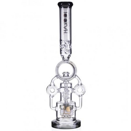 Smokenator Lookah Platinum Design Series Bong 20" Platinum Donut Recycler Bong With Spiral Percs Black Ice New